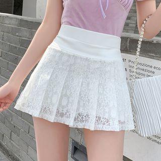 Lace Pleated Mini A-line Skirt