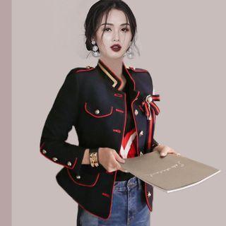 Stand Collar Contrast Trim Single-breasted Jacket