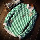 Patch Embroidered Striped Long Sleeve T-shirt