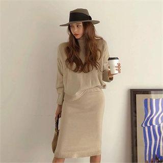 Set: Mock-neck Sweater + H-line Knit Skirt
