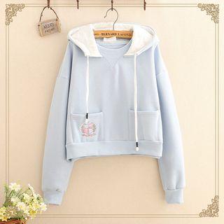 Embroidered Fleece-lined Cropped Hoodie