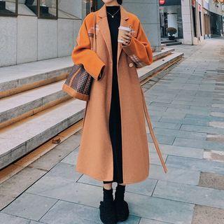 Gingham Panel Woolen Coat