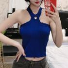Cropped Halter Knit Top Sapphire Blue - One Size