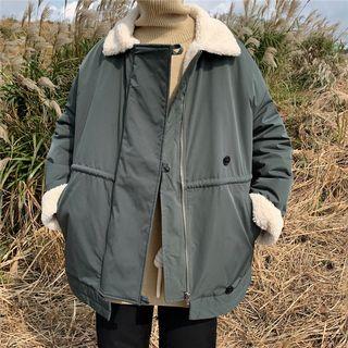 Plain Shearling Panel Zipped Jacket