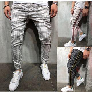 Plaid Striped Slim Fit Pants