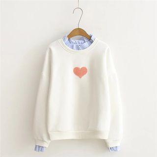 Mock Two-piece Heart Embroidered Pullover