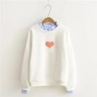 Mock Two-piece Heart Embroidered Pullover