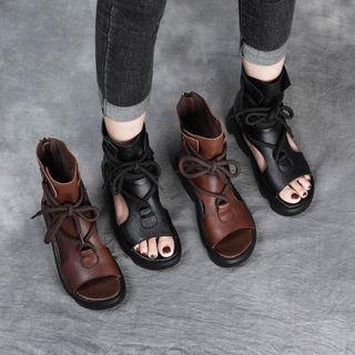 Cutout Lace-up Platform Short Boots