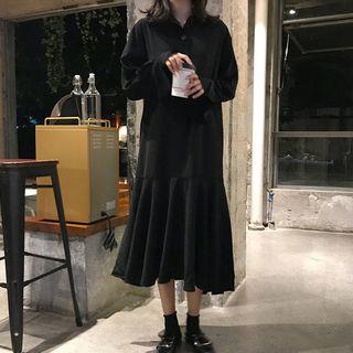 Long-sleeve Midi Shirtdress Black - One Size