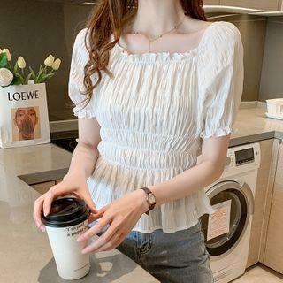 Puff-sleeve Tiered Chiffon Blouse