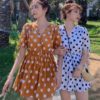 Dotted V-neck Short-sleeve Playsuit