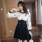 Star Sequined Long-sleeve Fringed Double-breasted A-line Dress