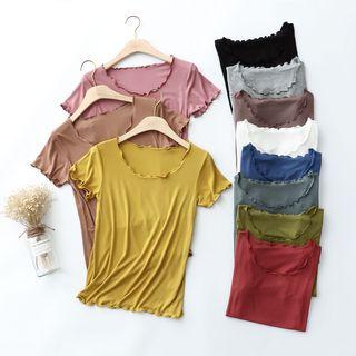 Short-sleeve Lettuce Edge Ribbed T-shirt