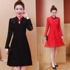 Frog-button Lace Midi A-line Dress