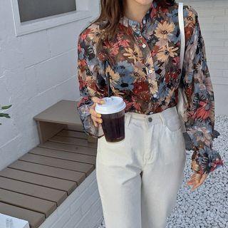 Stand-collar Floral Shirt