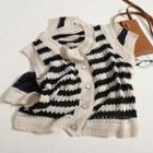 Striped Buttob-up Pointelle Knit Vest