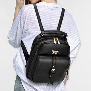 Bow Accent Faux Leather Backpack