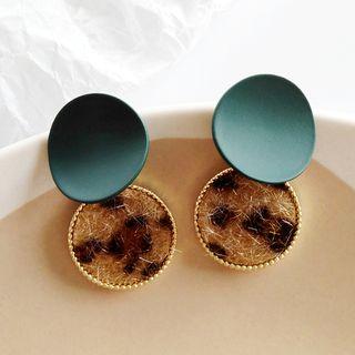 Disc Ear Stud 1 Pair - S925 Silver Earrings - Leopard - One Size