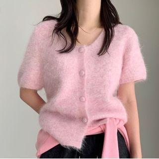 Short-sleeve Fluffy Cardigan