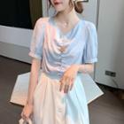 Short-sleeve Shirred Chiffon Blouse