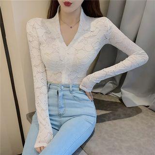 V-neck Plain Lace Top
