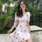 Short-sleeve Cherry Print A-line Dress As Shown In Figure - One Size