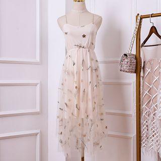 Spaghetti Strap Sequined Midi Mesh Dress