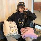 Mock Two-piece Cat Embroidered Cable Knit Sweater