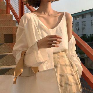 Spaghetti Strap Top/ Tie-neck Light Jacket