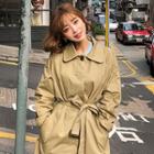 Hidden-button Belted Trench Coat