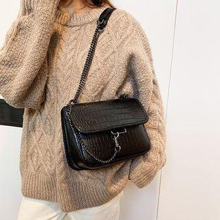 Faux Croc Grain Flap Chain Strap Crossbody Bag