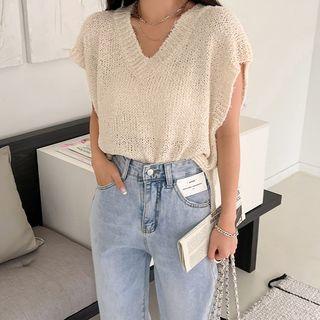 Drop-shoulder Fuzzy Knit Vest