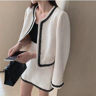 Contrast Trim Jacket / Mini A-line Skirt