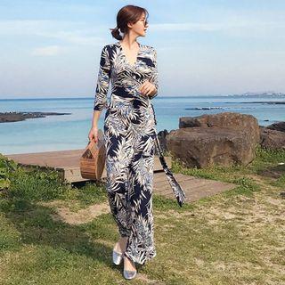 3/4-sleeve Floral Maxi Wrap Dress