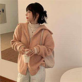 Turtleneck Plain Zip-up Cardigan