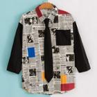 Set: 3/4-sleeve Newspaper Print Shirt + Tie