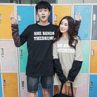 Couple Matching Lettering Mock Two-piece Sweatshirt
