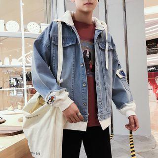 Mock Two-piece Hooded Buttoned Denim Jacket