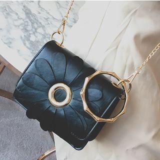 Flower Applique Hoop Detail Shoulder Bag