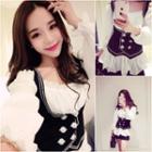 Mock Two-piece Long-sleeve Peplum Top Black - One Size