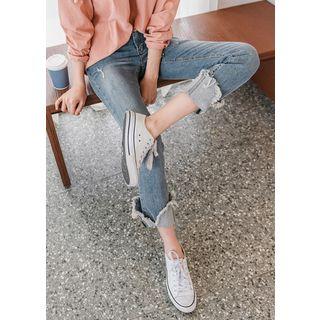 Plus Size Frayed Turn-up Hem Straight-cut Jeans