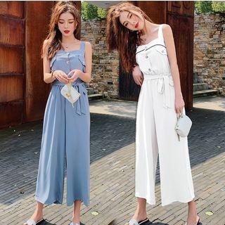 Square-neck Tie-waist Wide-leg Jumpsuit