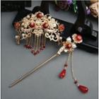 Set: Wedding Hairpiece + Hairpin Hairpiece & Hairpin - Gold & Red - One Size