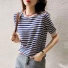 Round-neck Striped Knit Top As Shown In Figure - One Size