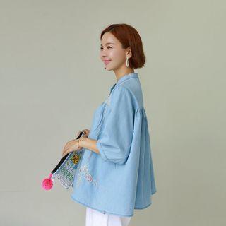Balloon-sleeve Embroidery Blouse