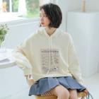 Oversize Long-sleeve Printed Hooded Pullover Khaki - One Size