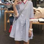 3/4-sleeve Contrast Trim A-line Mini Dress