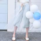 Set: Embroidered Wide Leg Pants + Midi Mesh Skirt