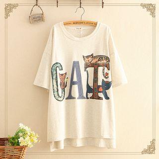 Cat Print Dip-back Top