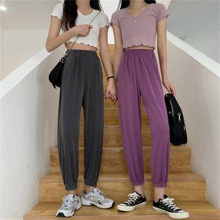 Plain Short Sleeve Crop Top / Cuff Pants